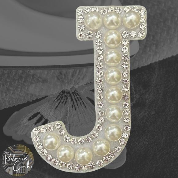 Letter J White Faux Pearl Iron On Patch - Picture 1 of 2